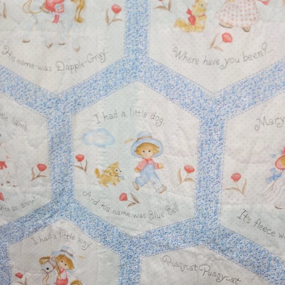 Vintage Nursery Rhyme Baby Quilt Blanket Double Sided Teddy Bears Embroidered - Picture 6 of 12